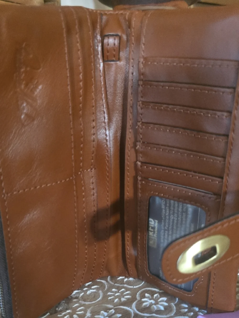 Patricia Nash Brown Tooled Leather Wallet with Gold Turn-Lock - Picture 5 of 11
